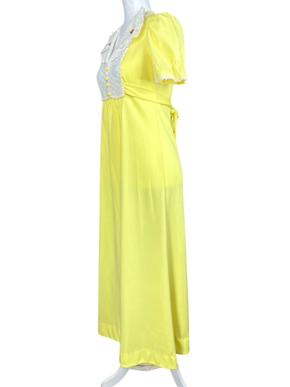 Vintage Cottagecore Maxi Dress 7 60's Hippie Flower Child Lace Puff Sleeve - Picture 4 of 16